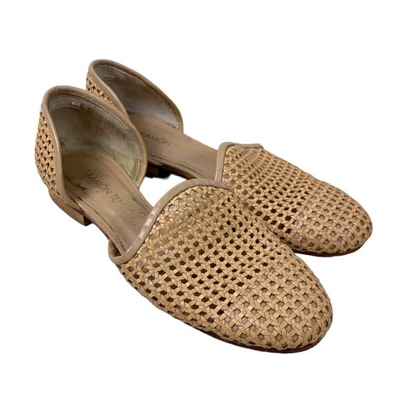 Ramon Tenza Rattan Cane Rattan Slip On D'Orsay Flats Size 6 Beige Tan - Picture 1 of 8